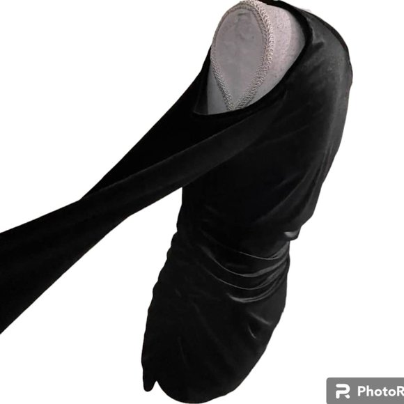 Boston Proper Velvet Cold-Shoulder Event Festive Holiday Black Top w Rouching - Picture 3 of 15